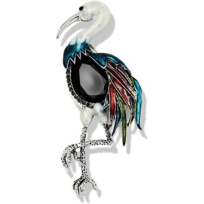Broche Grue à Couronne Rouge Pour Femme Animal Oiseau Épinglette Rétro Strass Broches Flamant Rose Accessoires de Bijouterie bleu