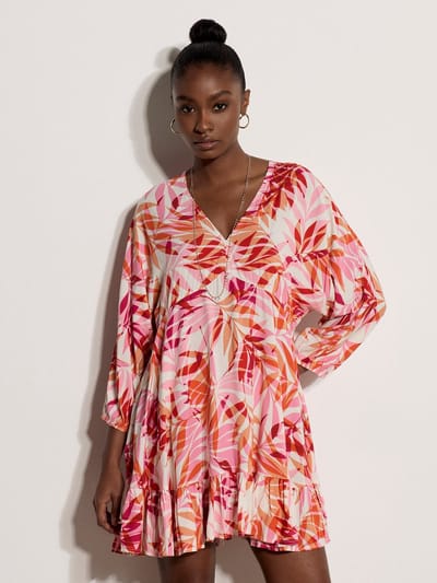 Mini-jurk met tropische bladerenprint
