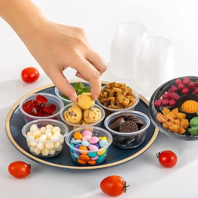 Candala - plastic bakjes met deksels, BPA-vrije voedselcontainers van 100 ml met deksels, potjes voor saus, lekvrij, kleine plastic potjes voor afhaalmaaltijden, potjes voor dips, gelei