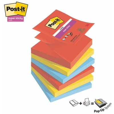 Post-it - Super Sticky Z-notes Playful | 90 vel | ft 76 x 76 mm | geassorteerde kleuren | pak van 6 blokken