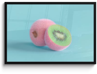 Poster in lijst - Fotolijst 90x60 cm - Posters - Kiwi - Blauw - Surrealistisch - Posterlijst zwart - Decoratie - Wanddecoratie woonkamer - Muurdecoratie slaapkamer