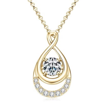Selevie Ketting Goud met 1.ct Moissanite rond - Waterdruppel / Infinity model bezet met extra moissanite
