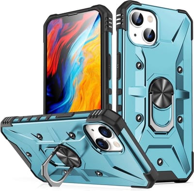 Coverup Hoesje - Geschikt voor iPhone 14 Hoesje - Coverup Heavy Duty Ring Kickstand Back Cover - Lichtblauw