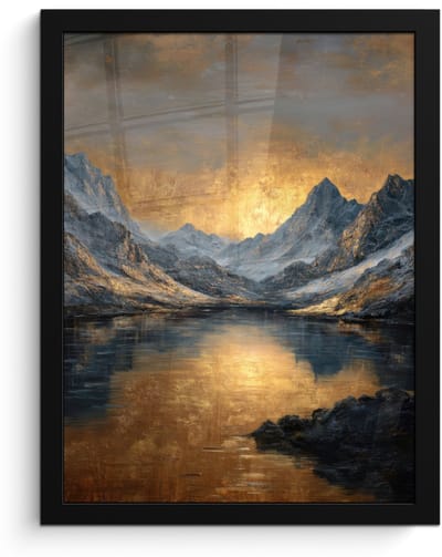 Poster in lijst - Fotolijst 30x40 cm - Posters - Berglandschap met Gouden Zonsondergang - Posterlijst zwart - Decoratie - Wanddecoratie woonkamer - Muurdecoratie slaapkamer