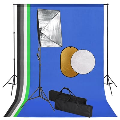 vidaXL - Fotostudioset - met - softboxlampen, - achtergrond - en - reflector