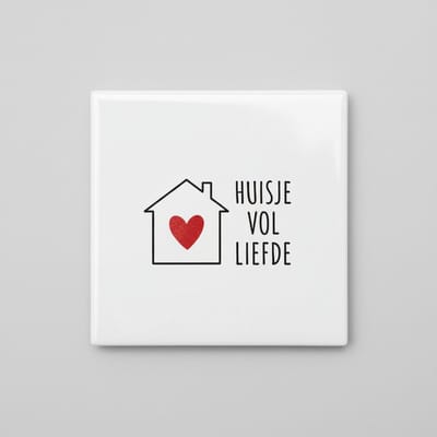 Huisje Vol Liefde Keramische Tegel – Warm Huis & Hart Design – Gezellige Woondecoratie – 15 × 15 cm