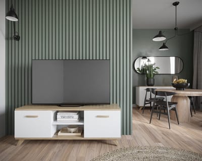Meubel Square - TV meubel SINDI - 138cm - Wit / Eiken - Scandinavische stijl -TV kast