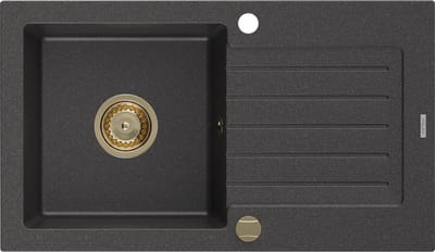 Mexen Pablo granieten gootsteen 1-komoer met afdruiprek 752 x 436 , zwart gespikkeld, gouden sifon - 6510751010-76-G