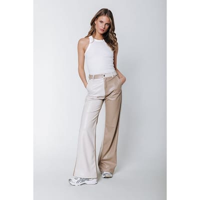 Colourful Rebel Ismay Wide Leg Faux Leather Pants Off White Maat: XXS | Leren broeken Outlet | Dames | Ecru