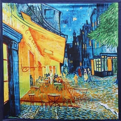 Zijde sjaaltje | Schilderij print - Blauw - Oranje - Geel - Kunst | Vierkant | Klein Kort sjaaltje | 100*100CM
