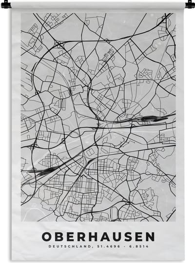 Wandkleed - Wanddoek - Duitsland - Plattegrond - Kaart - Oberhausen - Stadskaart - 120x180 cm - Wandtapijt