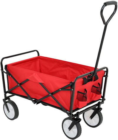 Transportwagen opvouwbaar TYRS / Rood Inklapbare Bolderwagen met Duwstang / Draagkracht 110 kg - 145 l / 50 x 59 x 88 cm