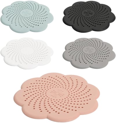 Dailygoods - Set van 5 siliconen doucheafvoerfilters, haarfilters voor douche, wastafelstoppen voor de keuken, universeel, anti-verstopping, zwart, grijs, wit, roze, lichtblauw