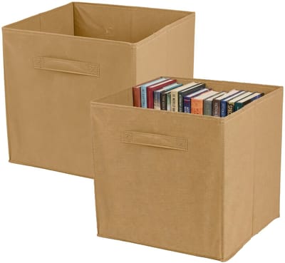 Urban Living Opbergmand Square Box - 2x - karton/kunststof - 29 liter - beige - 31 x 31 cm - Vakkenkast