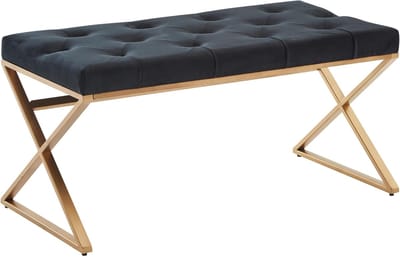Zitbank Fluweel - Garderobebankje - Entree Decoratie - Modern Design - 90x46x44 cm - Zwart