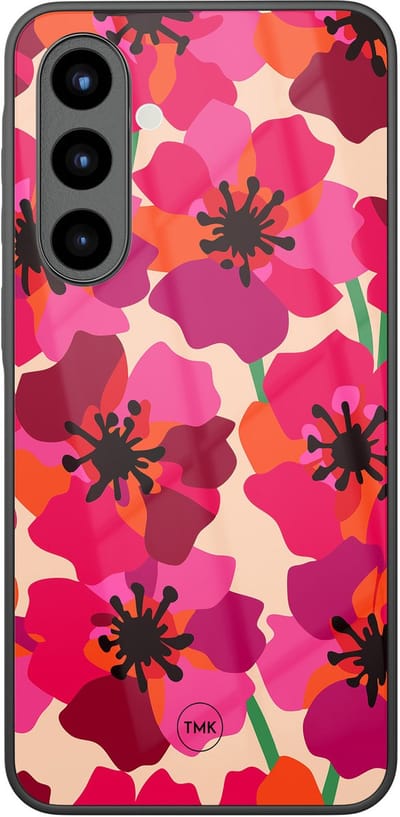 Hoesje geschikt voor Samsung Galaxy A56 - Pink floral bliss - Roze - TPU luxe case (glossy toplaag) - Bloemen - Hardcase backcover zwart