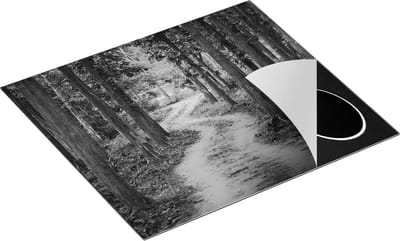 Chefcare Inductie Beschermer Pad in het Bos met Bomen - Zwart Wit - 60x50 cm - Afdekplaat Inductie - Kookplaat Beschermer - Inductie Mat