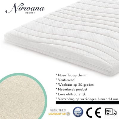 Nirwana Traagschuim Topdekmatras 180x200 - 6 cm - NASA Traagschuim - Ergonomische Ondersteuning - Luxe Afritsbare Hoes - Geproduceerd in Nederland