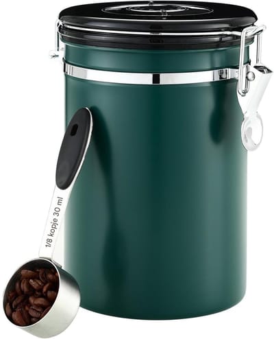 GELLDG Koffiepot - 1,8 liter - Roestvrij staal - Afgesloten koffiepot - met datumindicator en roestvrijstalen lepel - Bewaarcontainer voor koffiebonen - Kan ook gebruikt worden voor het bewaren van noten, cacaopoeder en theebladeren