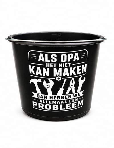Bedrukte emmer inhoud 12 liter - tekst als papa / opa niet kan maken - vaderdag - verjaardag