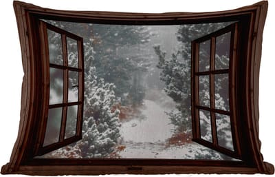 Buitenkussens - Tuin - Bos - Winter - Bomen - Natuur - Pad - Doorkijk - 50x30 cm