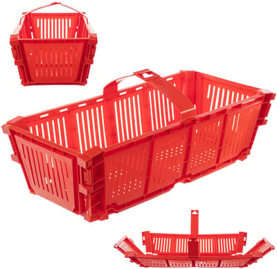 KADAX Oogstmand van kunststof, 40 x 18 x 11,5 cm, inklapbare aardbeienmand, fruitmand met handvat, aardbeienmand voor fruitverzameling, rechthoekige fruitmand (rood)