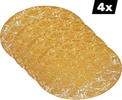 4x Placemat Aster - Vinyl Crochet Placemats - Rond 39.5 cm - Hittebestendig - Chique - Feesttafel - Anti-slip Onderlegger - Placemat - Set van 4
