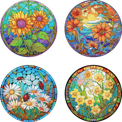 XL onderzetters - 04 - Bloemen - set van 4 - Diamond painting - compleet pakket - Diamond painting by Wietske