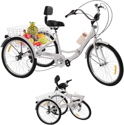 Driewieler Volwassenen 24 Inch Seniorenfiets 7 Versnellingen met Mand en Verlichting
