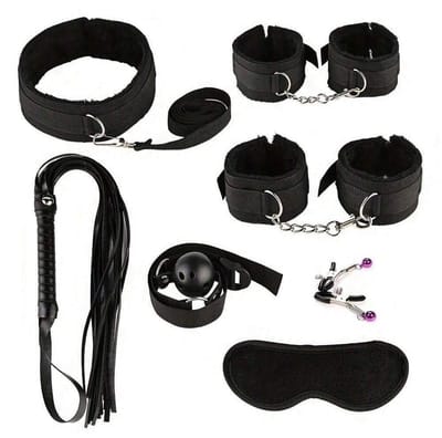 Oneay BDSM Set 7-delig – Bondage Set met Handboeien, Gag Ball & Zweep – SM Speeltjes voor Koppels – Beginners Bondage Kit – Verstelbaar & Comfortabel – Erotisch Cadeau voor Hem & Haar - Zwart