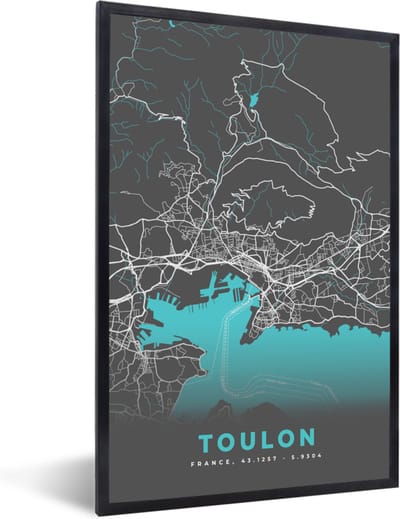 Fotolijst incl. Poster - Toulon - Kaart - Frankrijk - Stadskaart - Plattegrond - 40x60 cm - Posterlijst