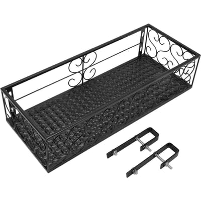 Support à fleurs pour balcon, pot de fleurs suspendu, clôture en fer forgé, rebord de fenêtre intérieur Suitable for 2.5cm Railings black