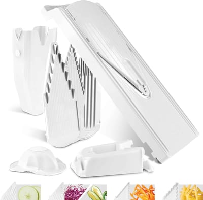 Börner Mandoline V3 Profi | 7-delige set | 5 snijdiktes | Geschikt als Frietsnijder | BPA-vrij en Roestvrij | Wit