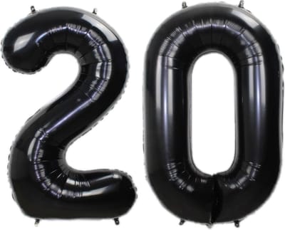 Folie Ballon Cijfer 20 Jaar Zwart 70Cm Verjaardag Folieballon Met Rietje