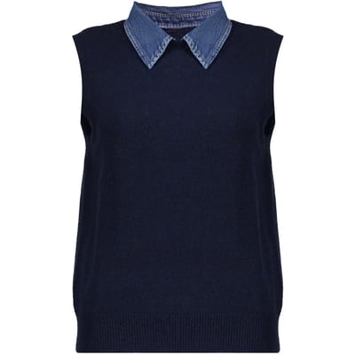 Geisha Spencer Navy + Denim Collar Size: S | Shirts and Tops Outlet | Dames | Blauw