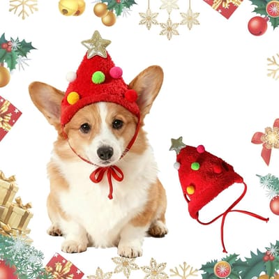 Kerst Hoed voor Honden en Katten 4–7,5 kg – Rood Huisdier Kerstmuts met Pompons, Verstelbare Feestelijke Hoed voor Puppy's en Katjes, Accessoire voor Huisdieren Kerstkleding