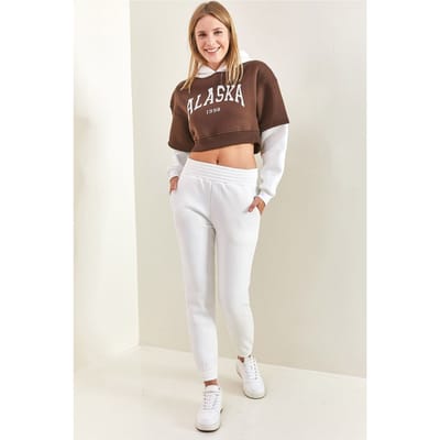 Hooded Crop Sweatshirt en Skinny Leg Trainingspak Set