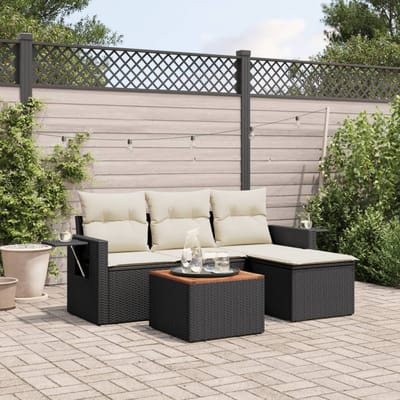 vidaXL - 5-delige - Loungeset - met - kussens - poly - rattan - zwart