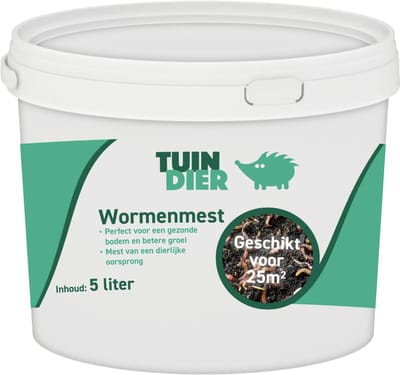 Wormenmest | Wormenhumus | Bodemverbeteraar | 100% natuurlijk | In handige bewaaremmer | 5 liter