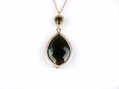 model Markies collier in zilver roze verguld gezet donkergrijze steen en cubic zirconia