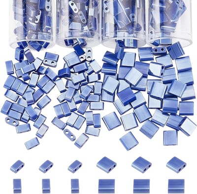 520 Stuks 2-Hole Tila Beads en Half Tila Beads, 5x5mm/5x2mm Glazen Mini Kralen in Marineblauw voor Armband, Ketting en Oorbellen Maken
