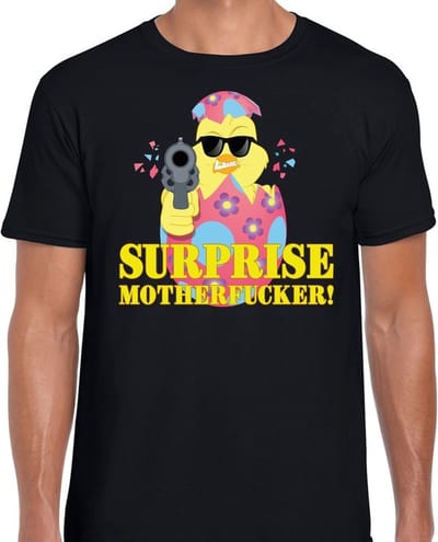 Fout Paas t-shirt zwart surprise motherfucker voor heren - Pasen shirt S