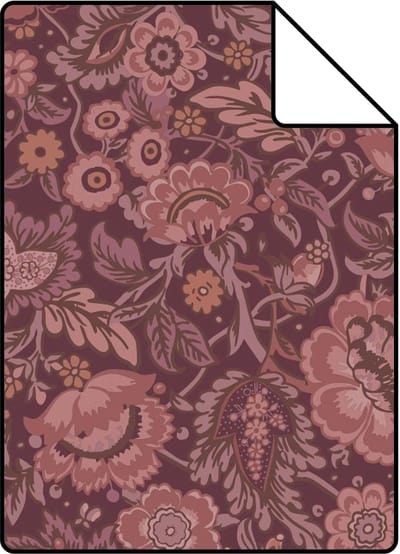Proefstaal ESTAhome behang vintage bloemen donker paars - 26.5 x 21 cm - 132240-S