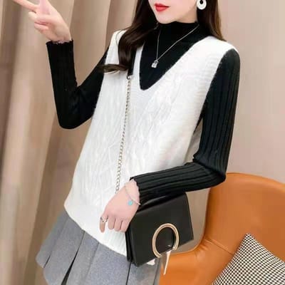 Printemps automne collège Style col en v sans manches gilet pull femmes lâche gilet décontracté gilet pull étudiants S white