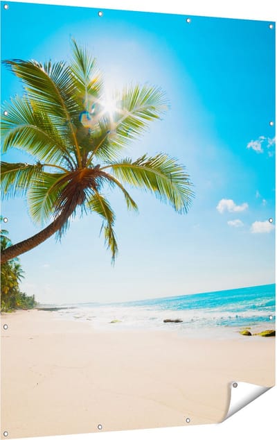 Gards Tuinposter Tropisch Strand en Zee in Sri Lanka - 120x160 cm - Tuindoek - Tuindecoratie - Wanddecoratie buiten - Tuinschilderij