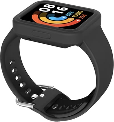 By Qubix - Siliconen band met case - Zwart - Geschikt voor Xiaomi Redmi Watch 2 (Lite)