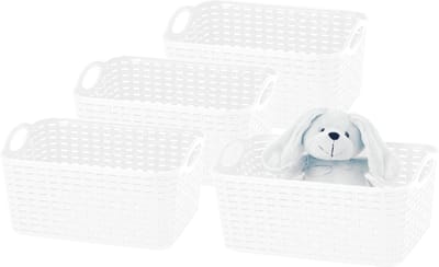 Plasticforte opbergmandje/kastmandje - 4x - 12 liter - ivoor wit - kunststof - 33 x 24 x 21 cm - nestbaar