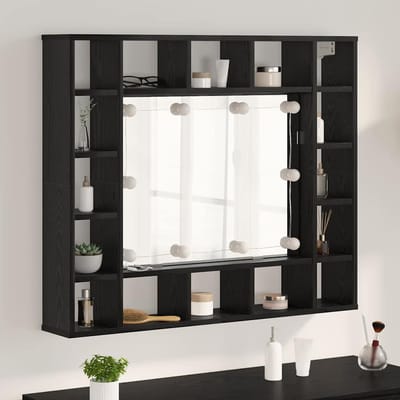 vidaXL - Spiegelkast - Zwart - Eiken - 91 - x - 15 - x - 76,5 - cm - Bewerkt - hout