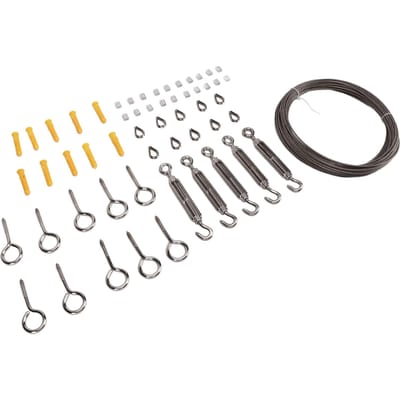 Kit de Suspension Corde d'Acier Inoxydable Revêtue de PVC 15m Crochet à Œillet Vis Cosse d'Écrasement en Aluminium Ensemble de Cosses pour Corde d'Acier gray