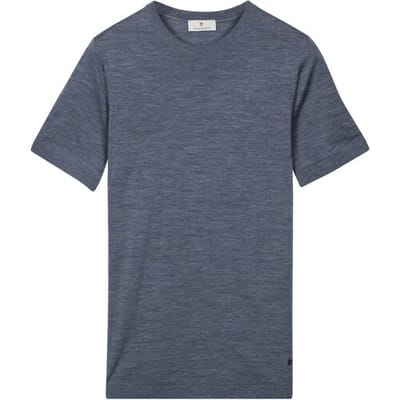 Thomas Maine Trui Fine Merino Crew Neck Short Sleeve Denim Blue / male